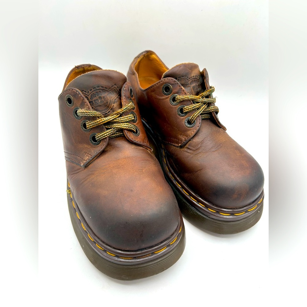 MIE RARE Vintage Dr Martens Chunky Platform Brown Square Toe Lace Up Oxford Shoe - Picture 6 of 17